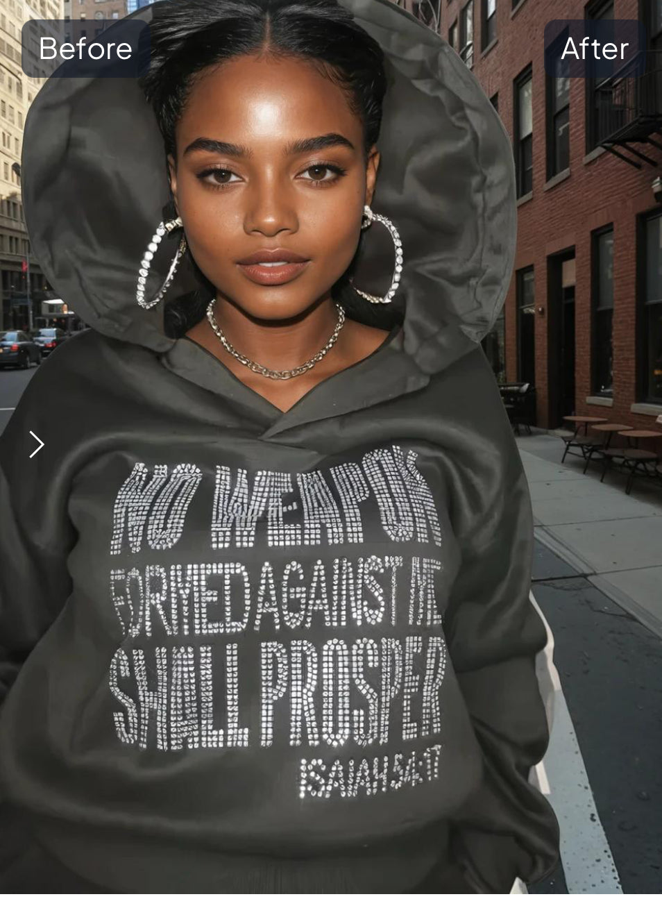 NO WEAPON FORMED AGAINST ME SHALL PROSPER HOODIE