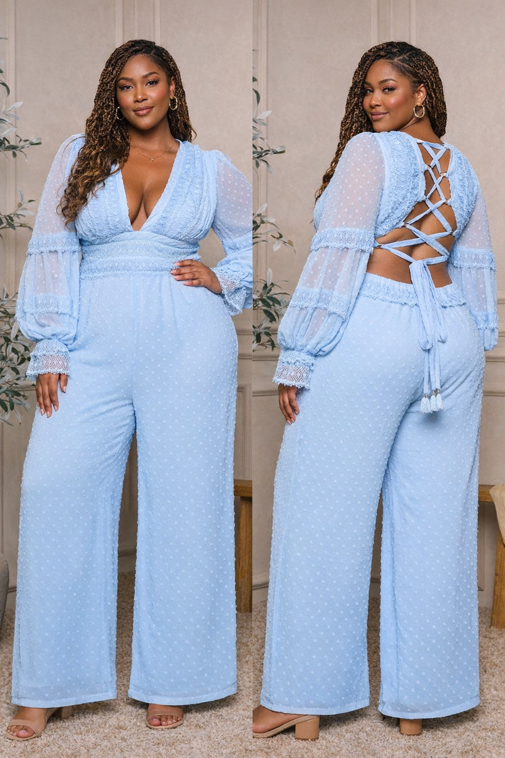 Powder Blue Lace Petal Jumpsuit