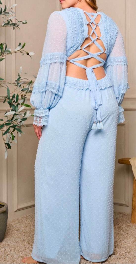 Powder Blue Lace Petal Jumpsuit