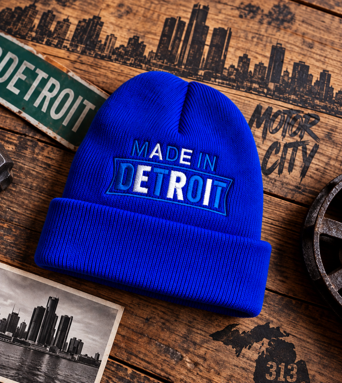 Detroit Blue Cuff Beanie